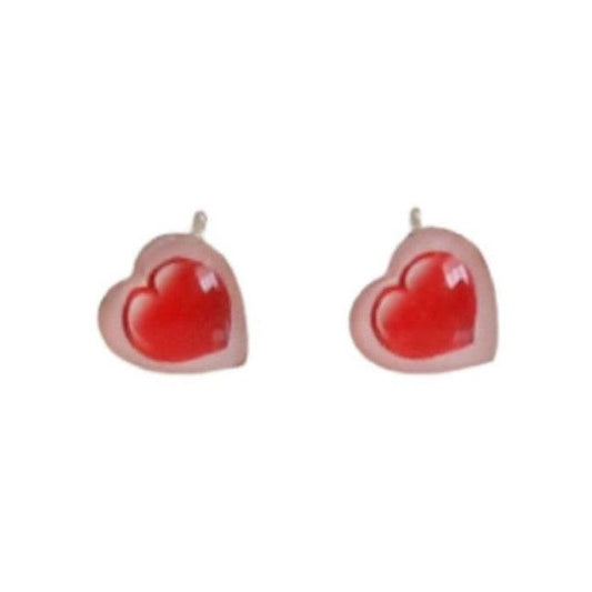 Small Red And Pink Heart Silver Stud Earrings