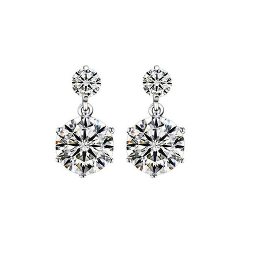 Small Two Cubic Zirconia Stone Drop Silver Earrings