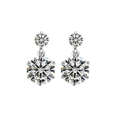 Small Two Cubic Zirconia Stone Drop Silver Earrings