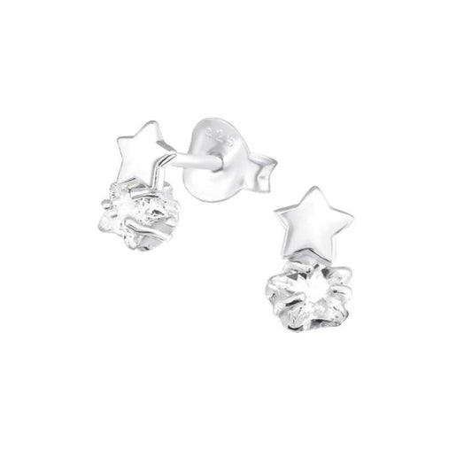 Small Zirconia And Star Sterling Silver Stud Earrings
