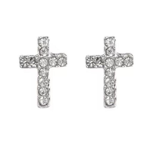 Small Crystal Square Cross Clip On Earrings