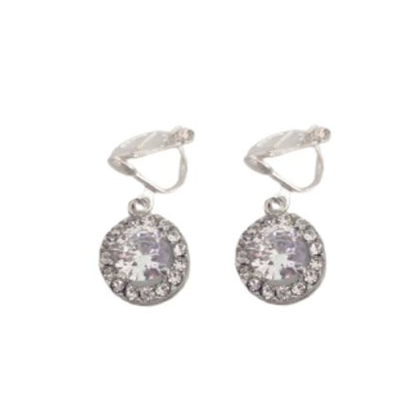 Small Diamante And Silver Clip On Earrings