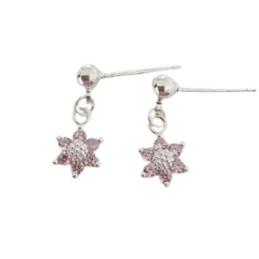 Small Drop Flower Sterling Silver Earrings