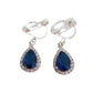 Small Drop Stone Blue Diamante Clip On Earrings