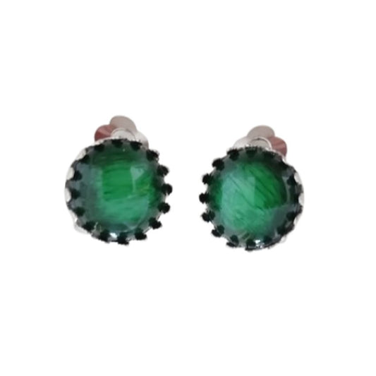 Small Green Circle Stud Clip On Earrings
