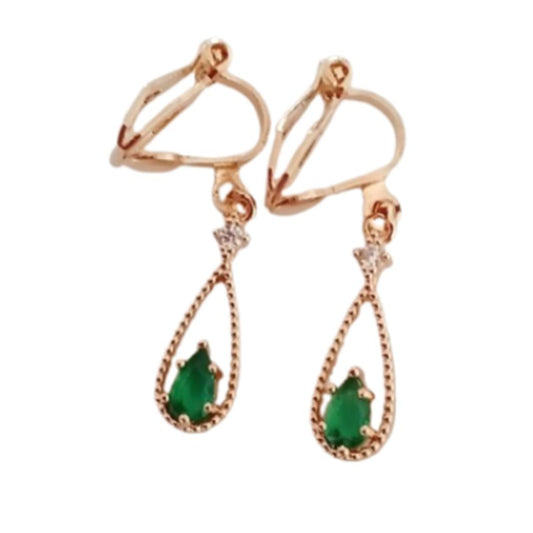 Small Green Crystal Drop Clip On Earrings
