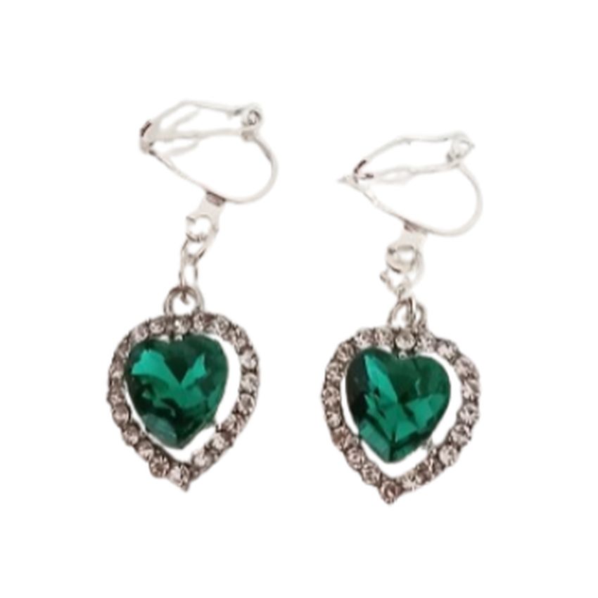 Small Green Heart Clip On Earrings