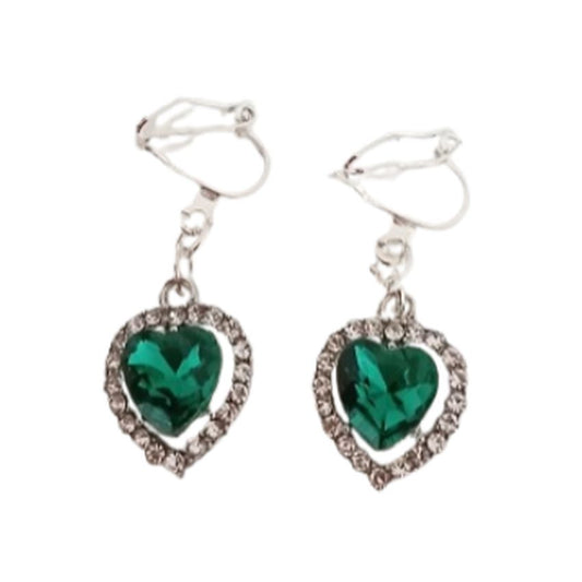 Small Green Heart Clip On Earrings