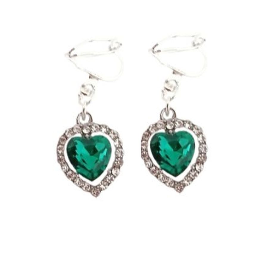 Small Green Heart Clip On Earrings