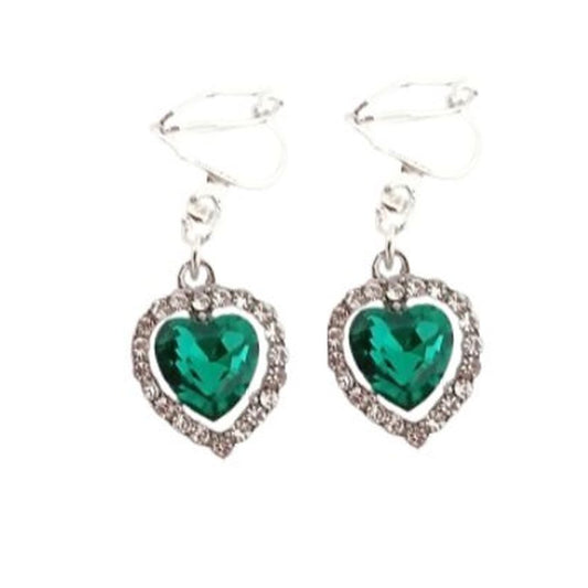 Small Green Heart Clip On Earrings