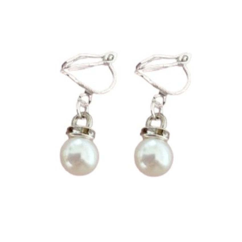 Small Pearl With Diamante Top Clip On Earrings