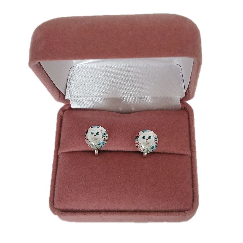 Small Round Cat Clip On Earrings(2)