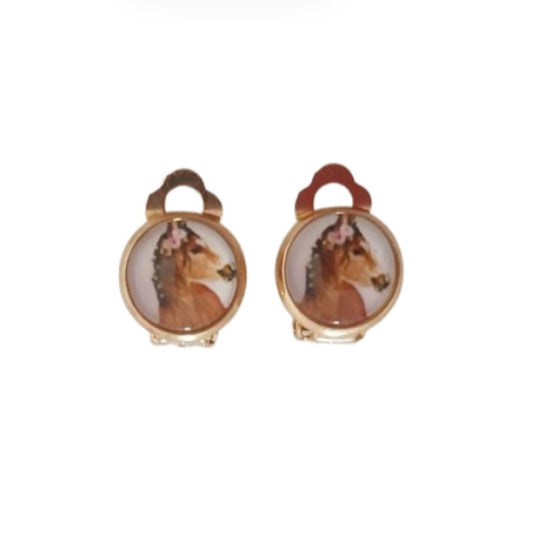 Small Round Horse Clip On Earrings