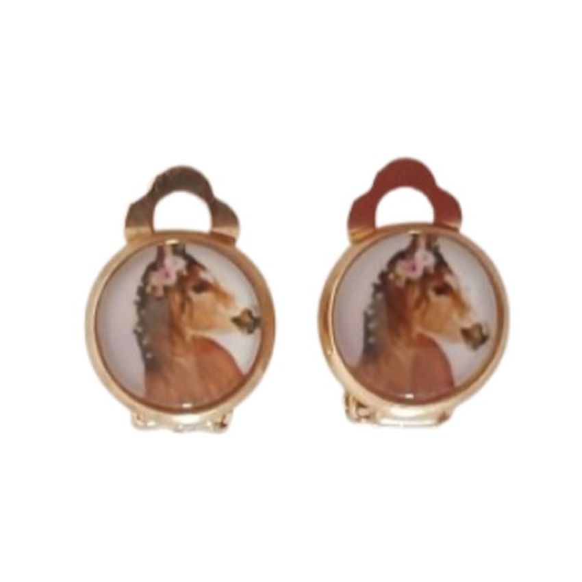Small Round Horse Clip On Earrings
