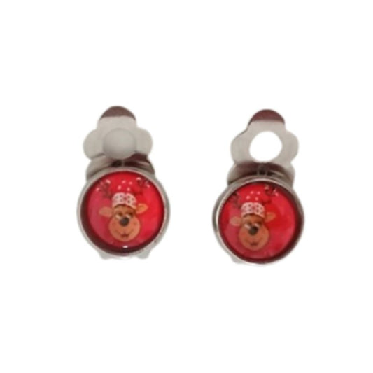 Small Rudolph Clip On Earrings