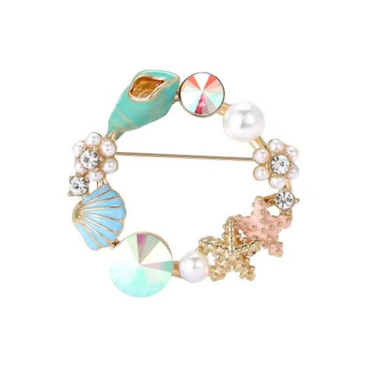 Small Sea Inspired Crystal Brooch