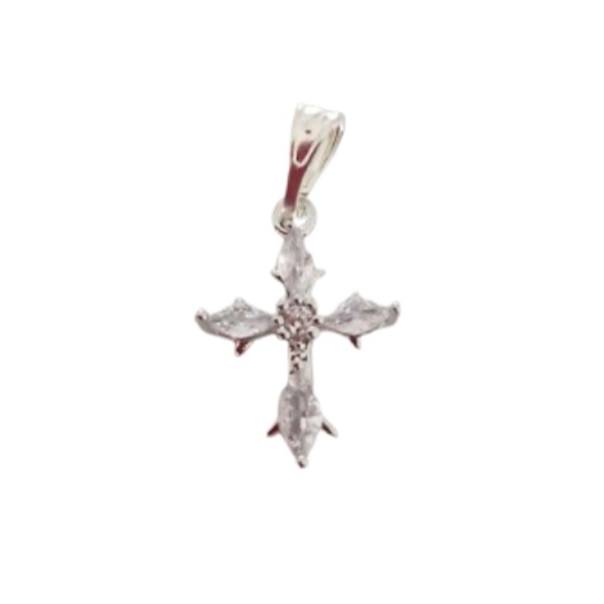 Small Silver Pretty Girls Cubic Zirconia Cross Pendant