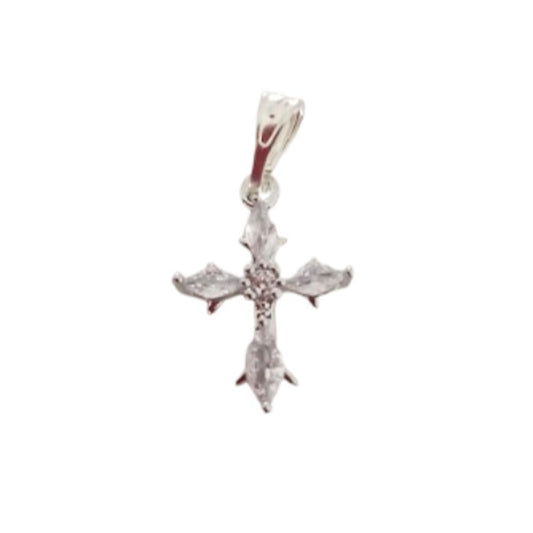 Small Silver Pretty Girls Cubic Zirconia Cross Pendant