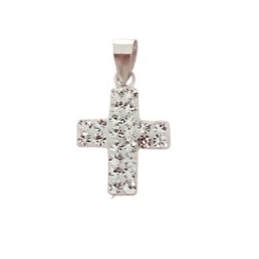 Small Square Crystal Sterling Silver Girls Cross