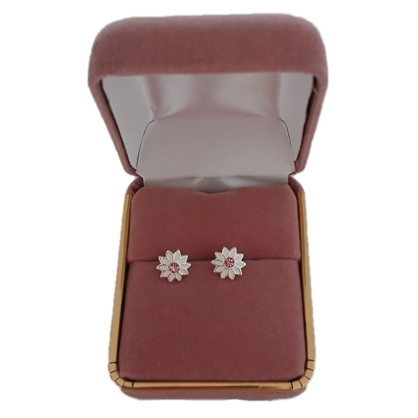 Small Sterling Silver White Flower Stud Earrings(2)