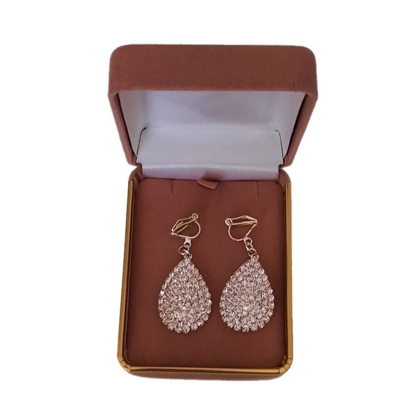 Solid Diamante Drop Clip On Earrings(2)