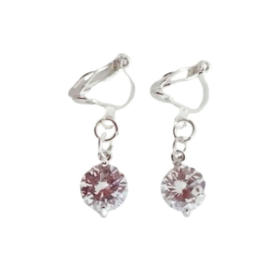 Solitaire Cubic Zirconia Drop Clip On Earrings