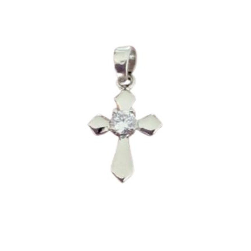 Solitaire Stone Silver Pretty Arms Cross Pendant