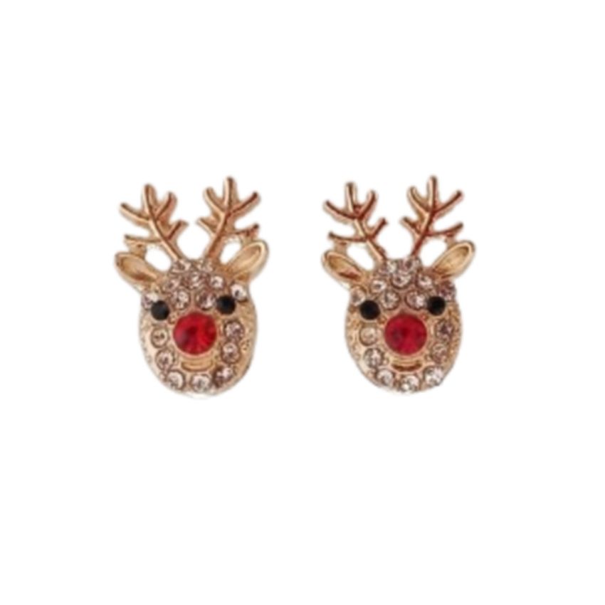 Sparkly Gold Cute Reindeer Earrings
