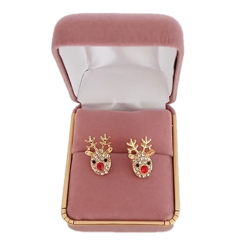 Sparkly Gold Cute Reindeer Earrings