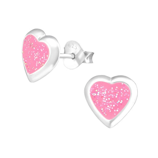 Sparkly Heart Childrens Sterling Silver Earrings