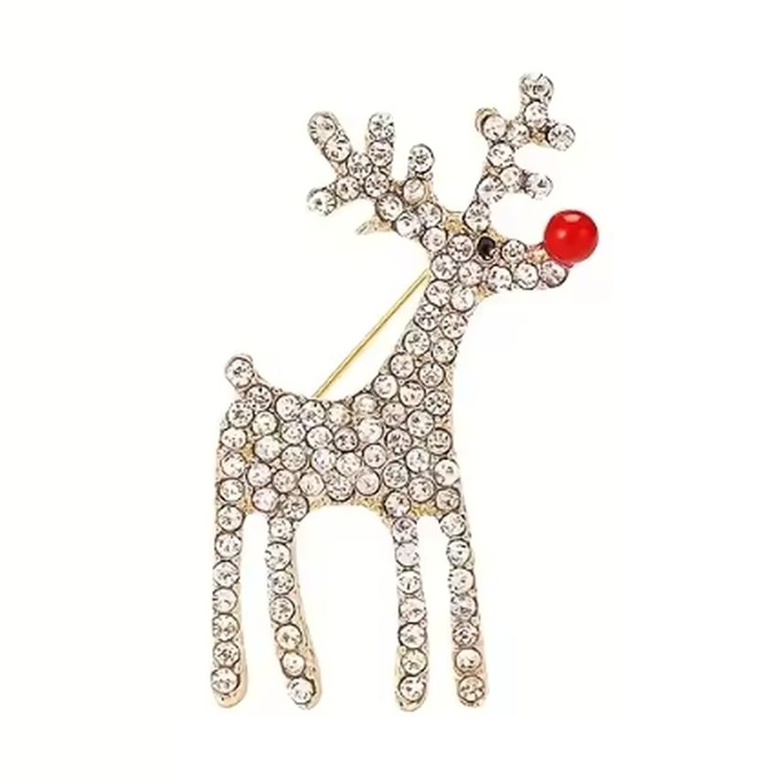 Sparkly Reindeer Christmas Brooch