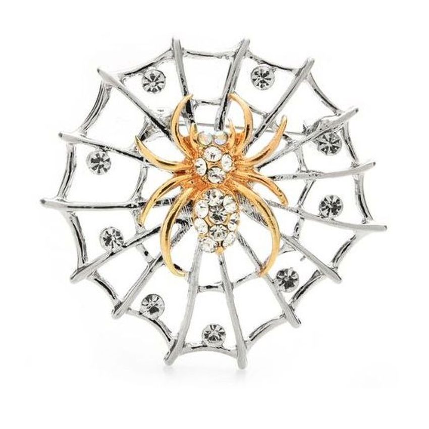 Spider And Web Diamante Brooch