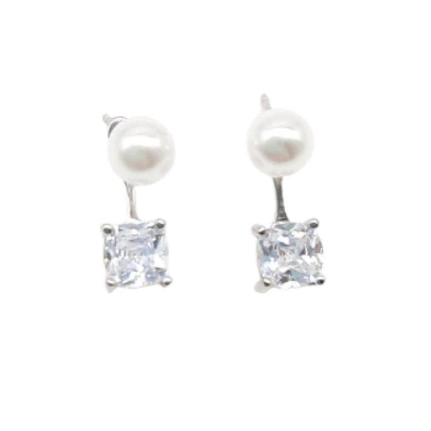 Square Cubic Zirconia Stone Earrings With Pearls