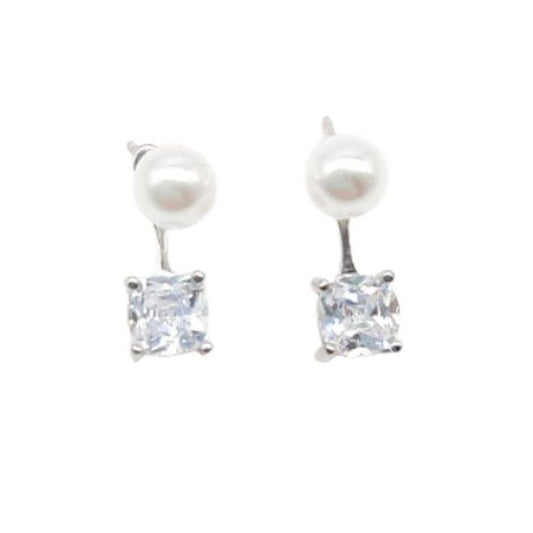 Square Cubic Zirconia Stone Earrings With Pearls