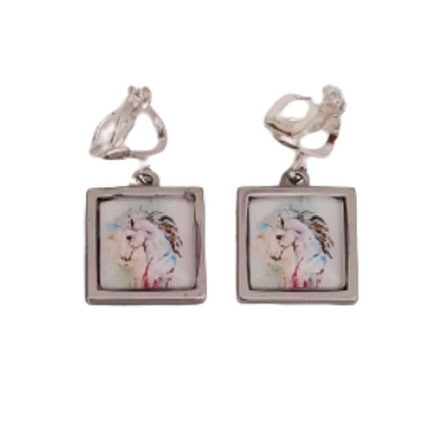 Square Unicorn Clip On Earrings