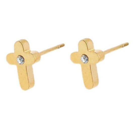 Stainless Steel Girls Gold Cross Communion Earrings