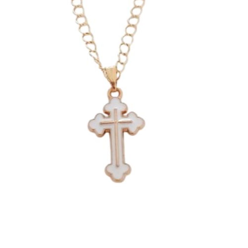 Stainless Steel White And Gold Cross Pendant