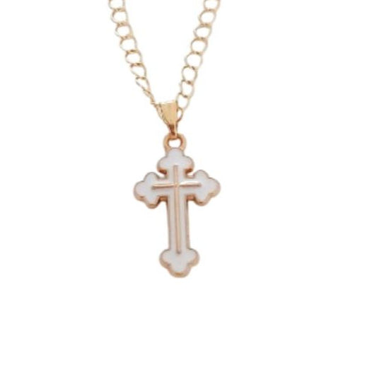 Stainless Steel White And Gold Cross Pendant