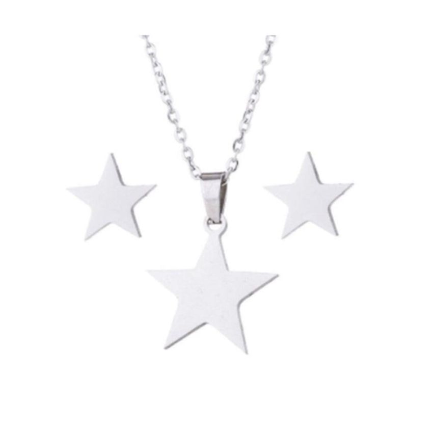 Stainless Steel Star Earrings And Necklace Set