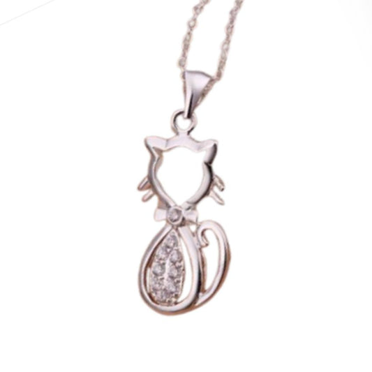 Sterling Silver Cat Pendant With a Cubic Zirconia Set Middle