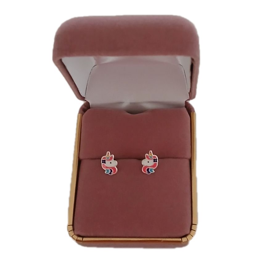Sterling Silver Coloured Enamel Girls Stud Unicorn Earrings(2)