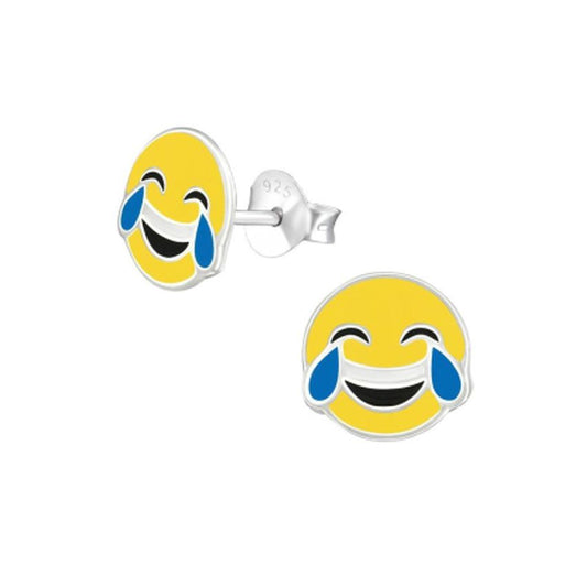 Sterling Silver Crying Laughing Emoji Earrings