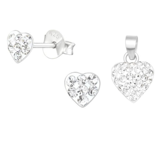 Sterling Silver Crystal Heart Childs Matching Jewellery Set
