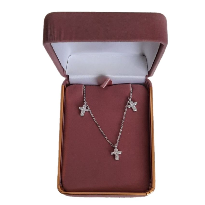Sterling Silver Diamante Cross Set Necklace(2)