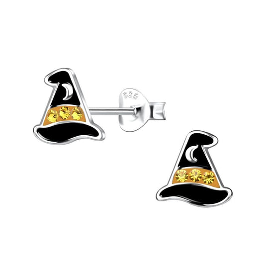 Sterling Silver Diamante Witches Hat Earrings