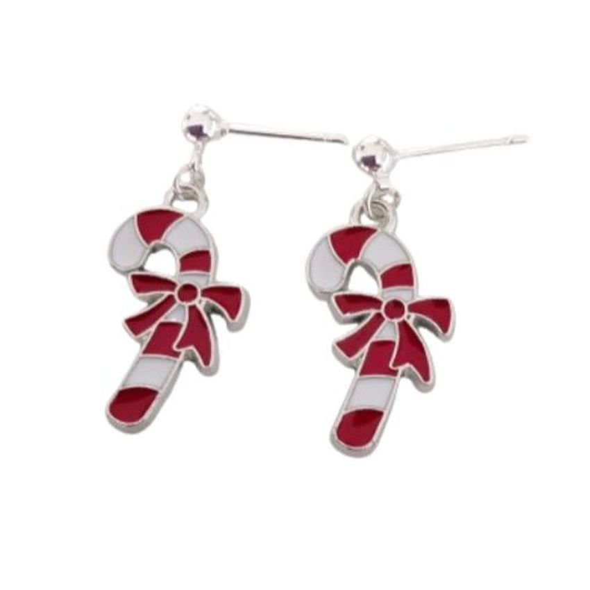 Sterling Silver Drop Candy Cane Earrings