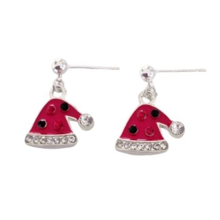 Sterling Silver Drop Christmas Hat Earrings