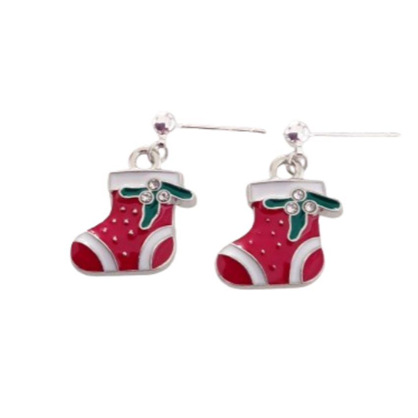 Sterling Silver Drop Christmas Stockings Earrings