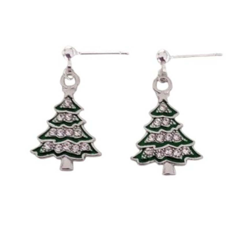 Sterling Silver Drop Christmas Tree Earrings