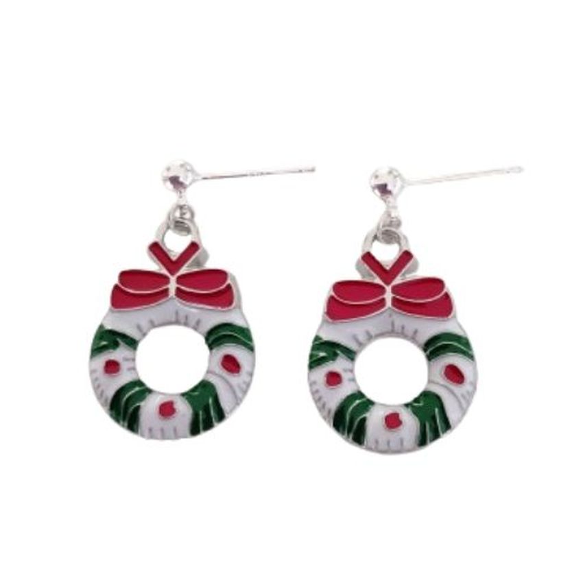 Sterling Silver Drop Christmas Wreath Earrings